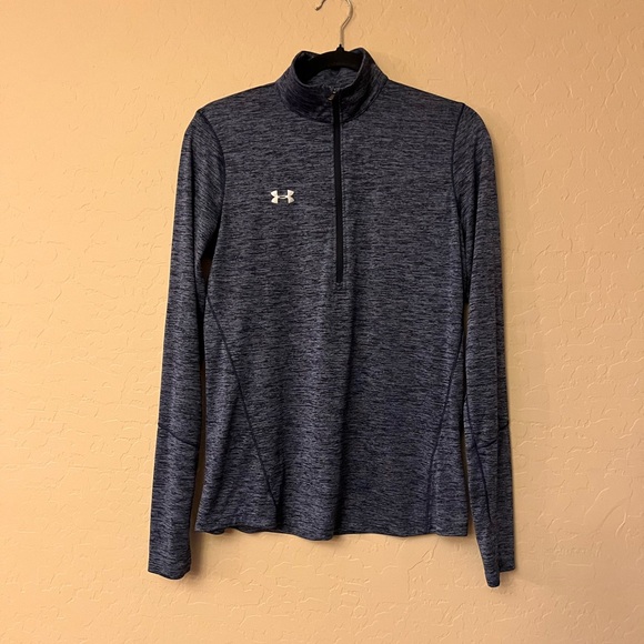 Under Armour Heat Gear Heather Navy/Slate Blue Athletic 1/4 Zip Top - Picture 5 of 15